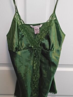 La Vie En Rose Emerald Green Satin Lace Chemise